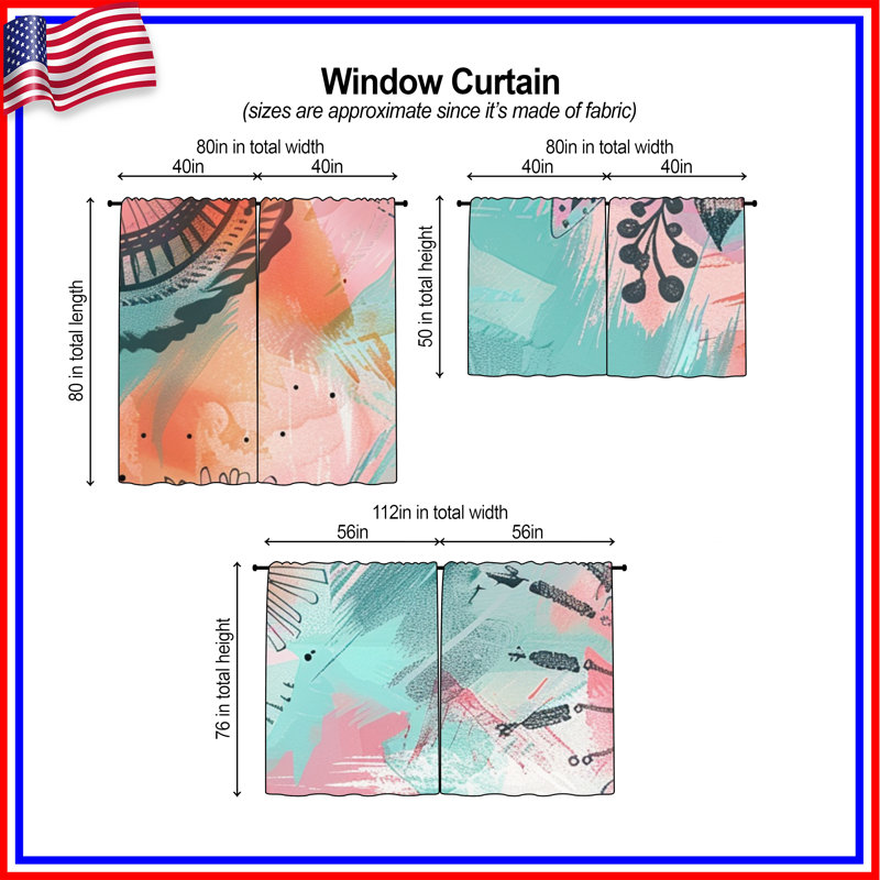 Rideaux abstraits abstraits et transparents - 2 panneaux, 56 po x 76 po - 2 panneaux, Transparent