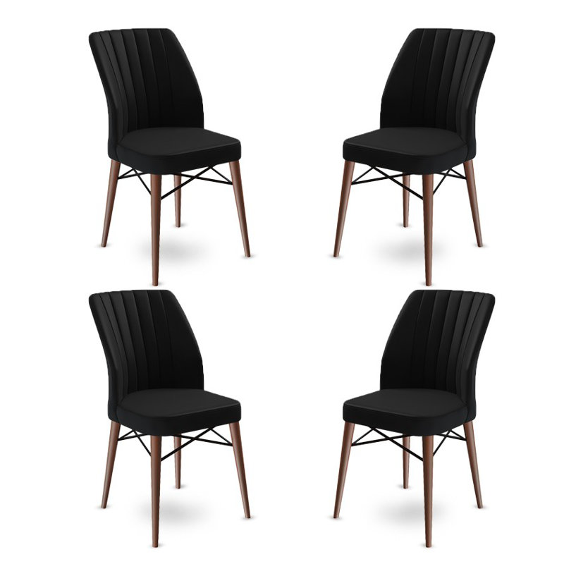 Ensemble de chaises modernes 4 pièces, noir et brun, 17,7 po x 36,6 po x 16,5 po | Structure 100% métal, pieds en bois, tissu Babyface | Confortable dossier en mousse et dossier en mousse de 22 po | Élégant et durable pour la maison et le bureau