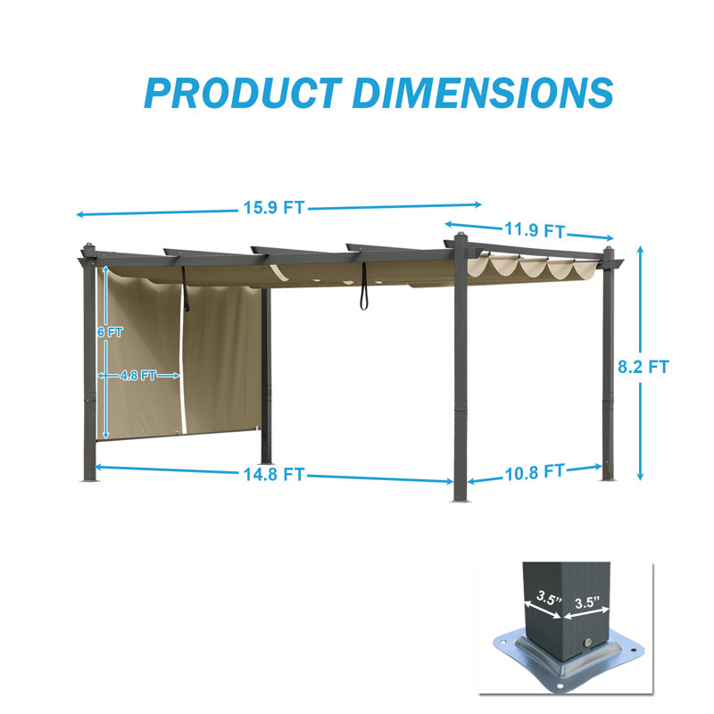 Aoodor Aluminum Pergola with Canopy, 8.2' H x 16' W x 12' D, Khaki