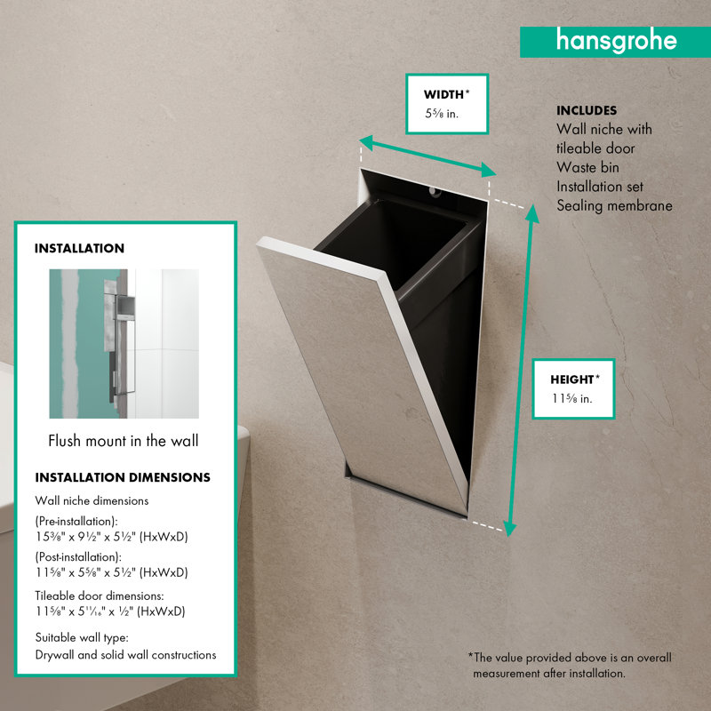 hansgrohe XtraStoris Rock Recessed Trash Bin with Shelf & Tileable Door, Matte White
