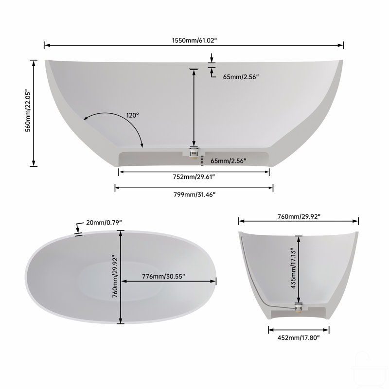 Premium Solid Surface Deep Soaking Bathtub