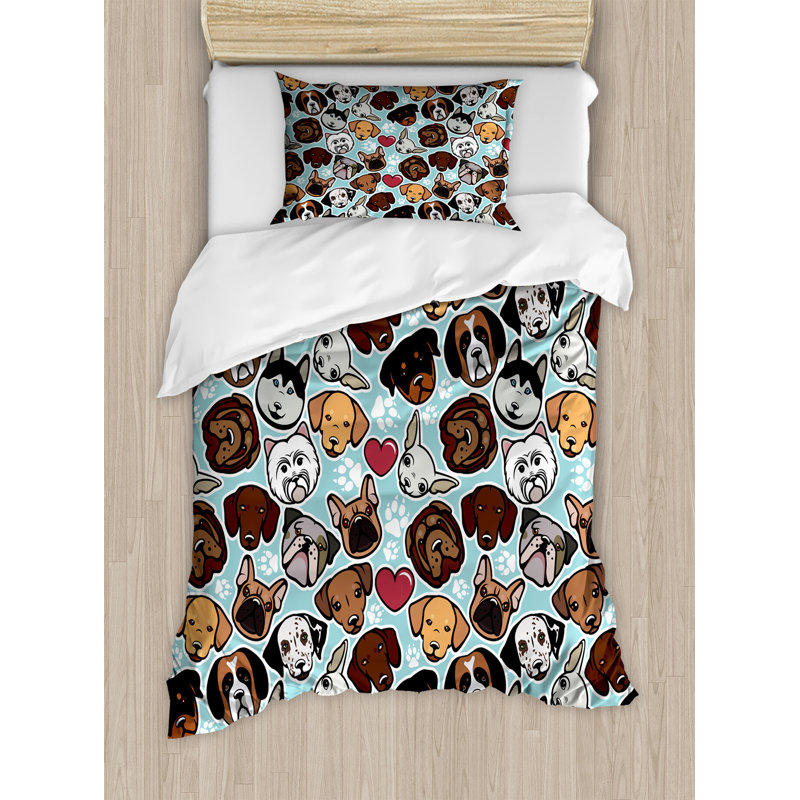 Dog Lover Twin Size Multicolor Duvet Cover Set
