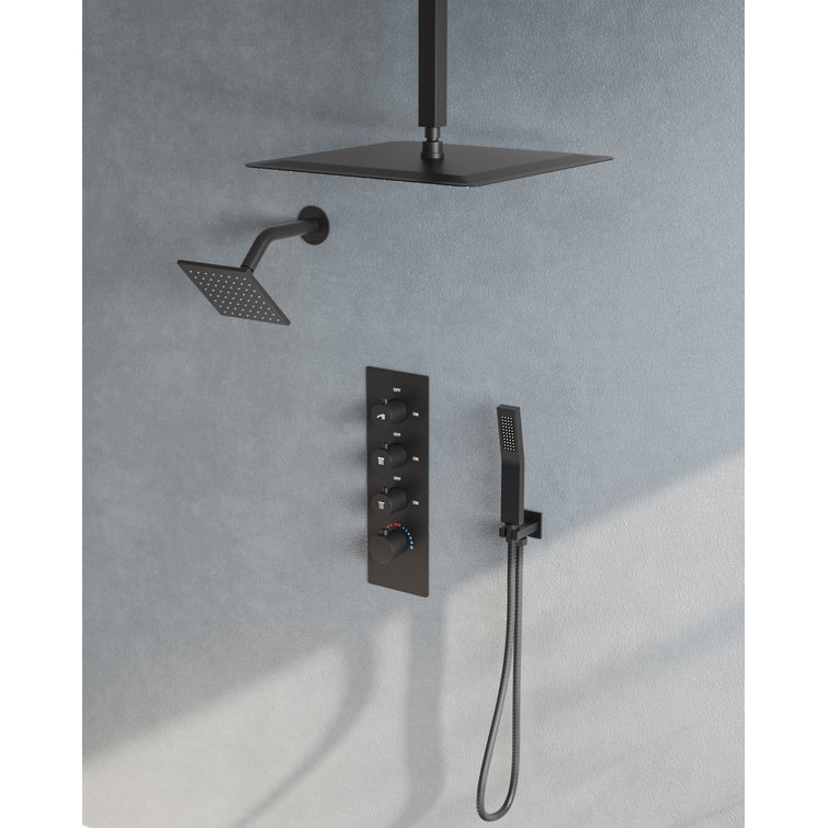 Thermostatic Shower Faucet System,16" & 6" Dual Shower Head with Rough-In Valve