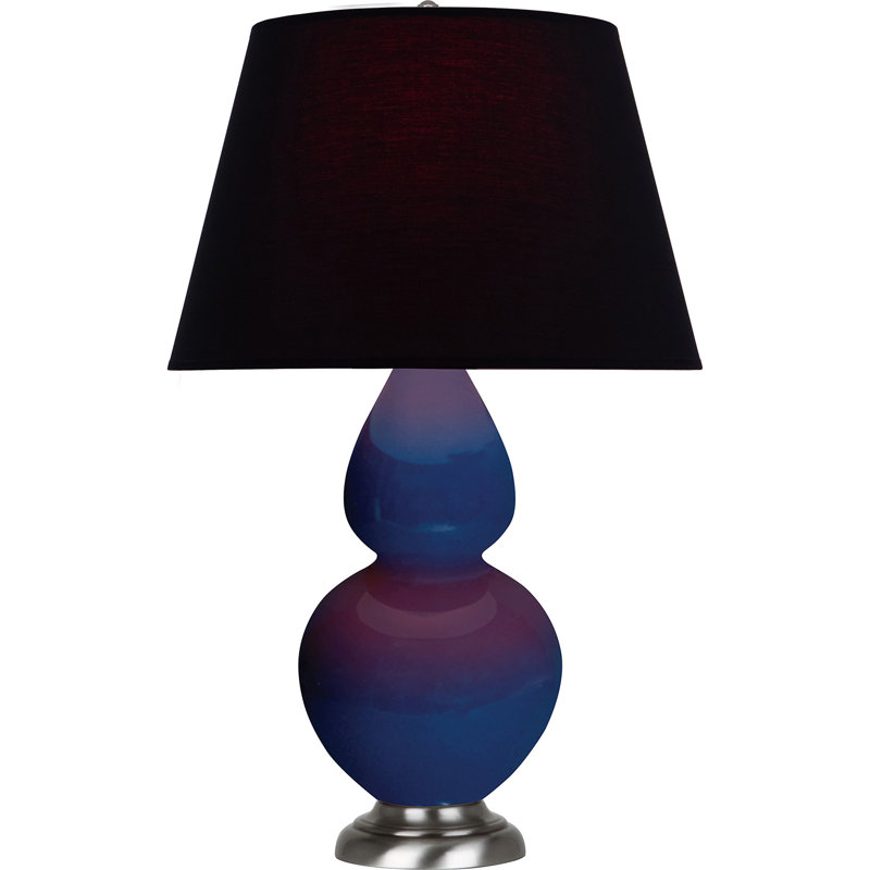 Lampe de table double gourde en céramique, Noir / Rouge, Cobalt émaillé / argent antique, Argent argent