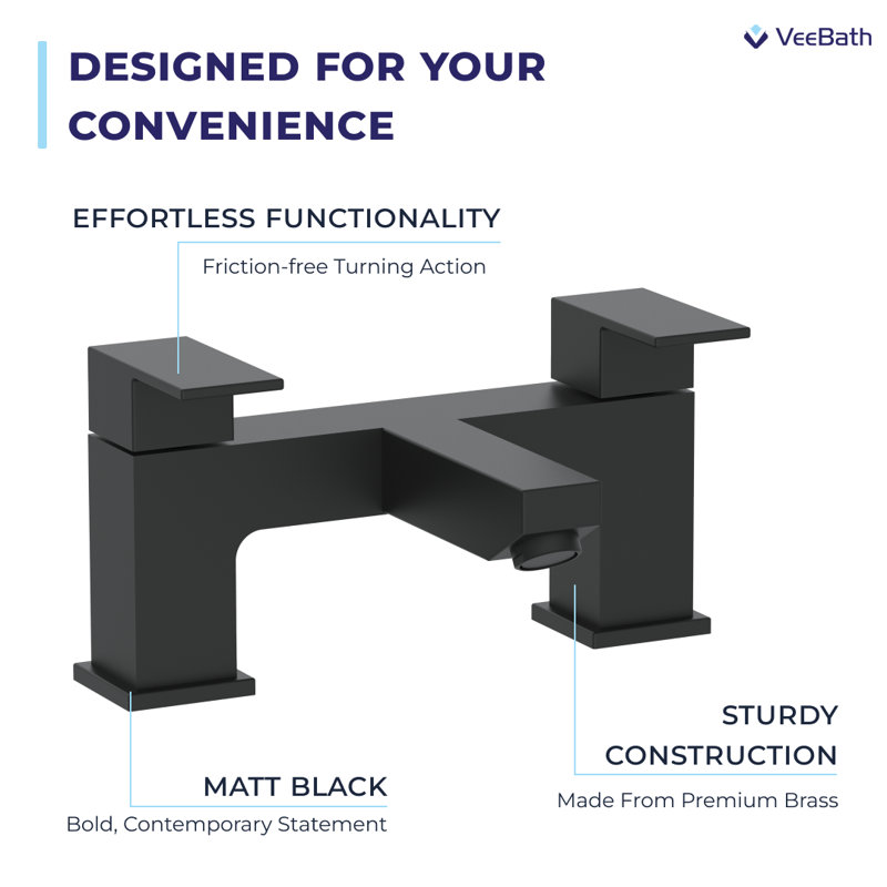 VeeBath Munro Square Bath Filler Mixer Tap, Matt Black