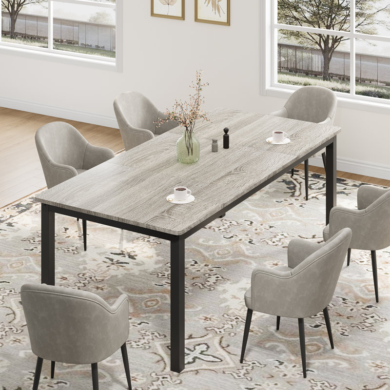 Table de salle à manger industrielle pour 6 à 8 personnes, grande table rectangulaire en bois avec pieds robustes en métal, coins arrondis