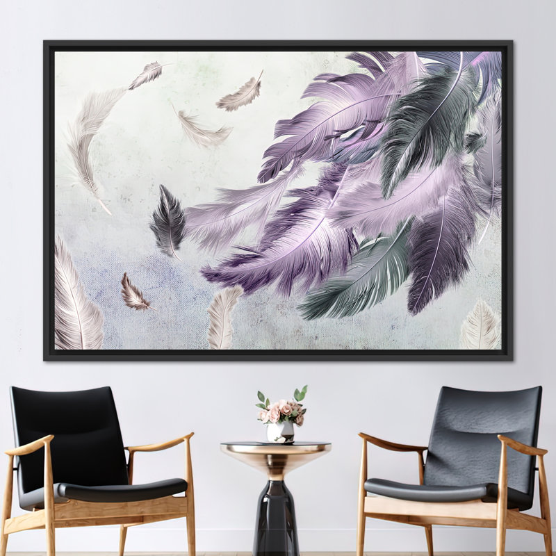 Grande plume, peinture sur toile, décoration murale moderne - cadeau parfait pour les amateurs d'art, H 41 po x l 94 po, Noir