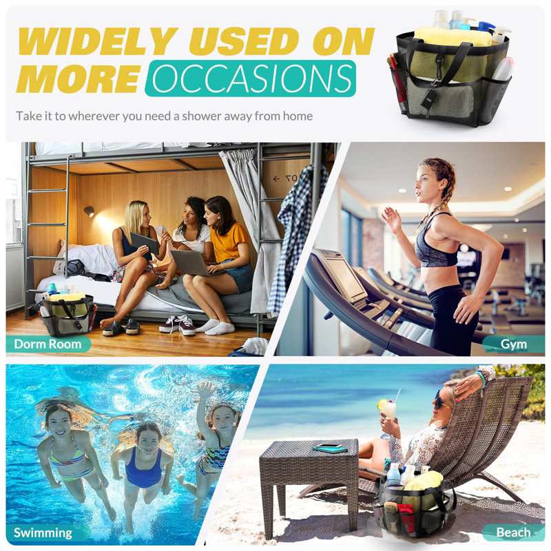 Mesh Shower Caddy Portable For College Dorm Room Essentials With 8 Pockets, Shower Bag For Beach, Swimming, Gym, Travel, Bathroom
