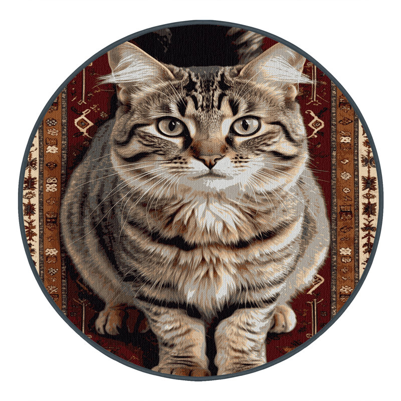 Washable Kurilian Bobtail Cats Area Rug, Round 3'