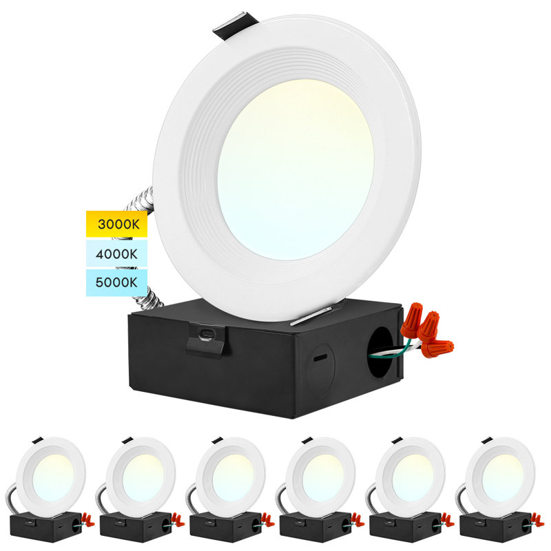 Luxrite 4" Commercial LED Recessed Light, J-Box, 9/12/15W, 3 Colour Selectable 3000K-5000K, IC Rated, Wet Rated, UL Listed 6 Pack