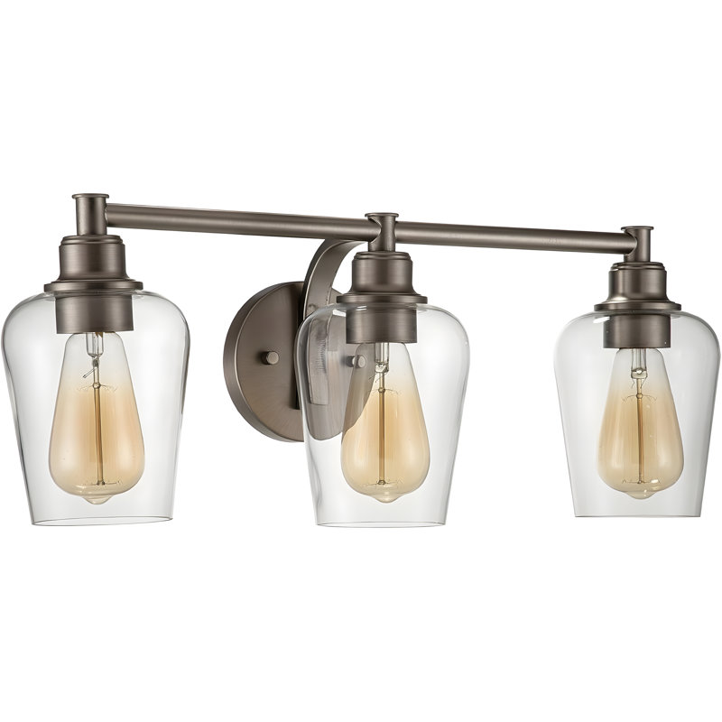 Brushed Nickel 3-Light Vanity Fixture with Clear Glass Shades