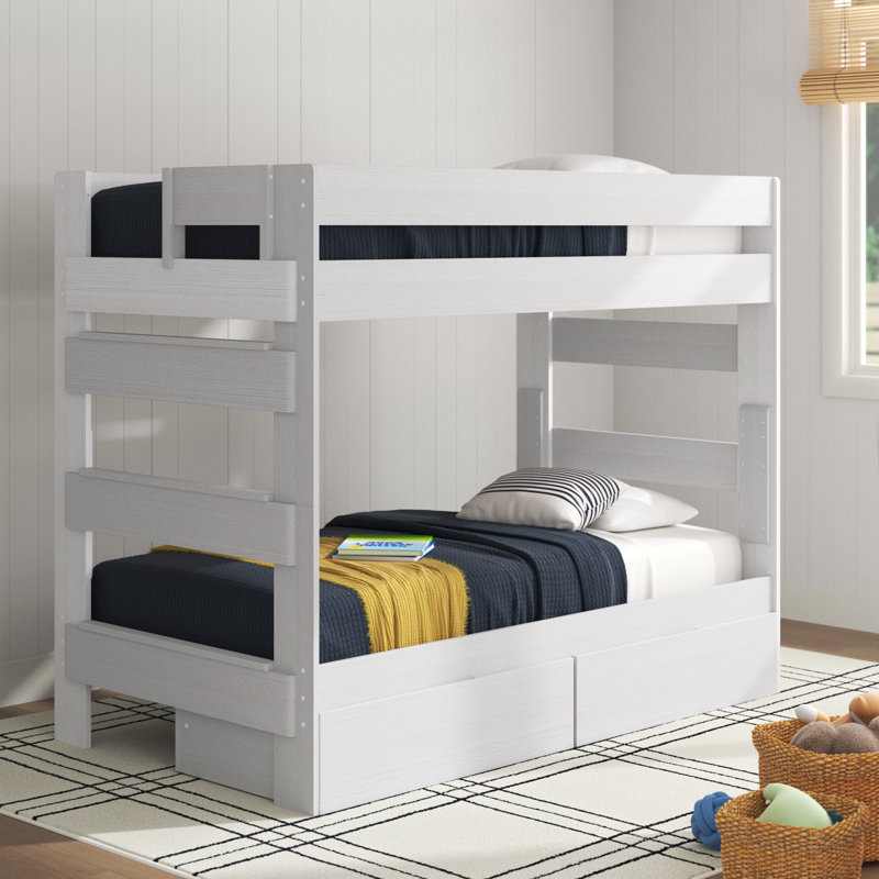 Decimus Kids Twin Over Twin Bunk Bed with Drawers, White Wash