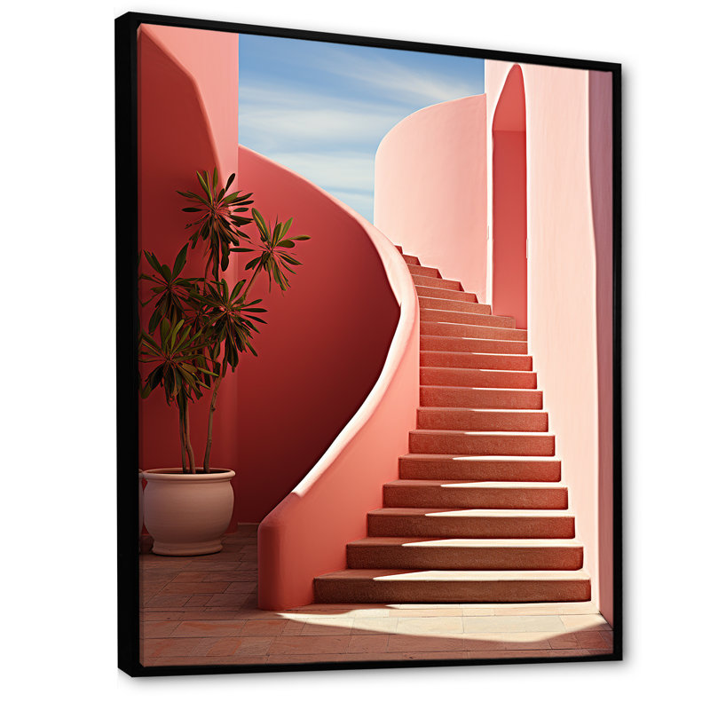 «Modern Architectual Stairway Grace», reproduction sur toile, H 32 po x l 24 po x P 1 po, Cadre flottant noir