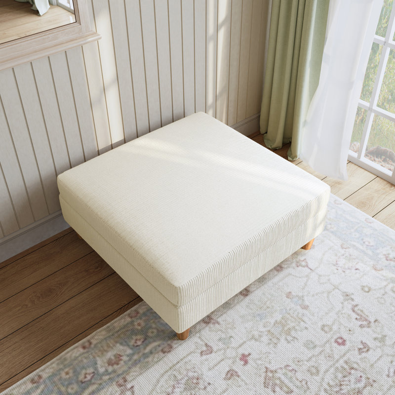 Seemab 39.8" W Upholstered Square Corduroy Ottoman with Solid Wood Legs, Beige