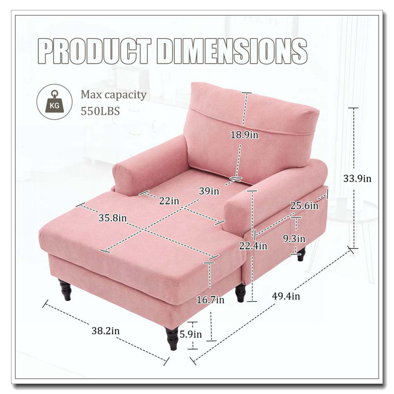 Pieds de canapé en bois chenille avec dossier et accoudoirs confortables, Rose