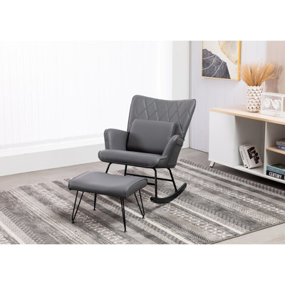 Chaise berçante, fauteuil d'appoint avec coussin lombaire et repose-pieds, fauteuil d'appoint pour le salon