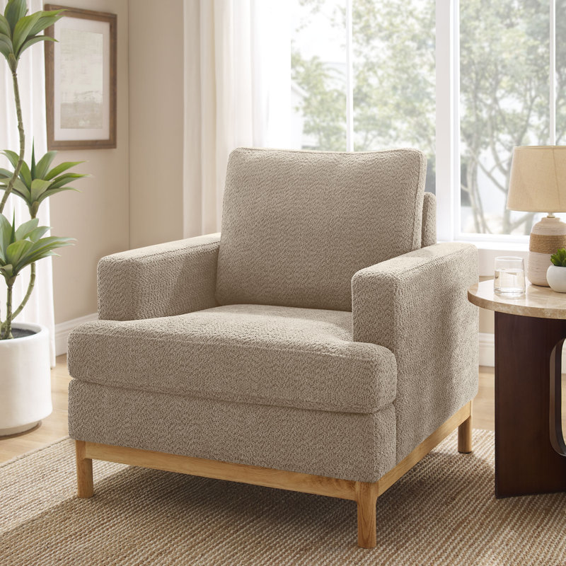 Deandrew 33.5'' Wide Accent Chair, Camel Boucle