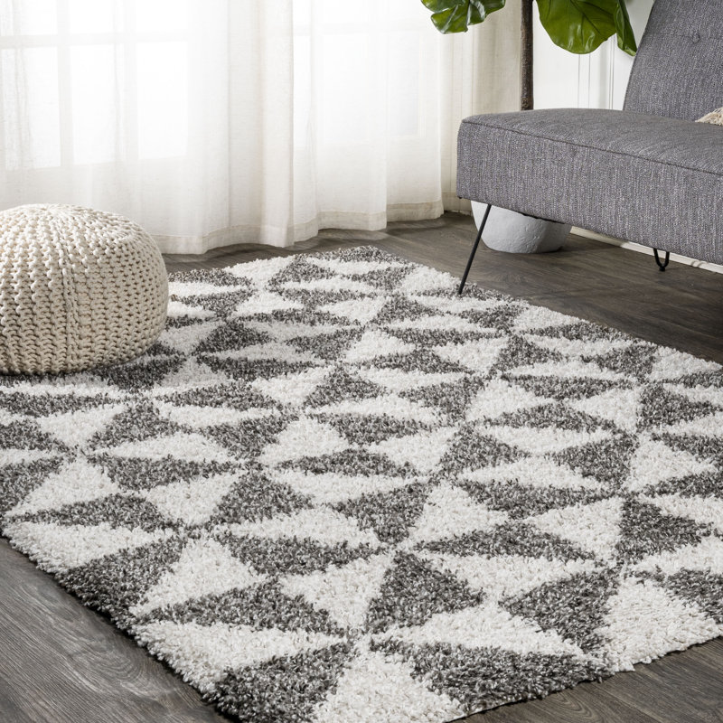Tapis à poil long géométrique beige / gris foncé Kuehl, Rectangle 5 pi 3 po x 7 pi 7 po