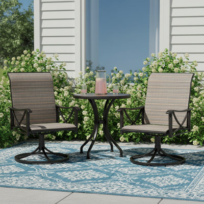 Belknap 23.4" Wide Rust‑Resistant Powder‑Coated Metal Frame, Breathable PVC‑Coated Polyester Fabric Outdoor Swivel Dining Chair(Set Of 2)