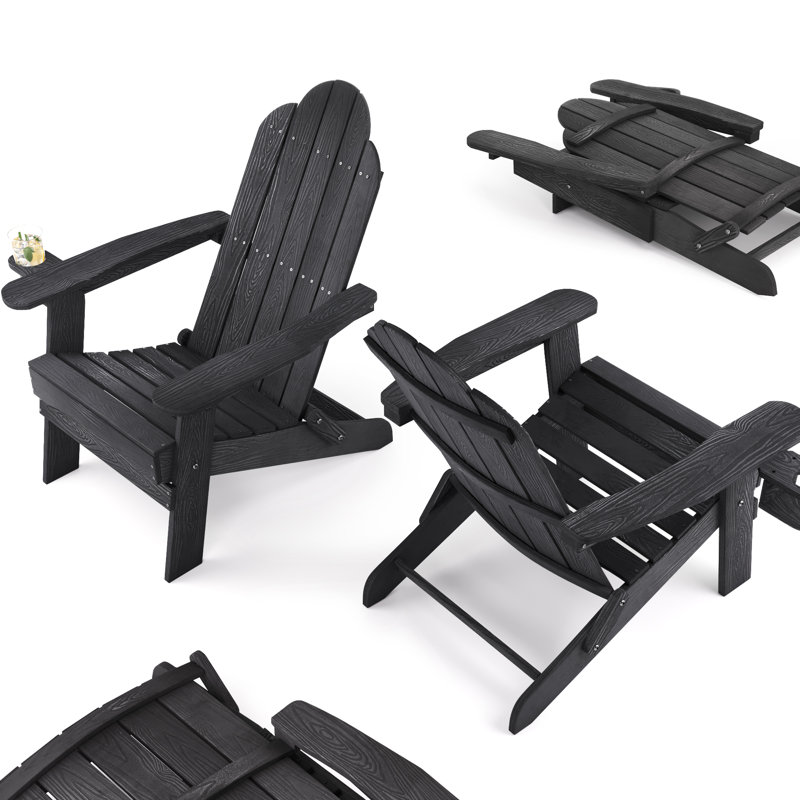 Plastic Folding Adirondack Chair, Black