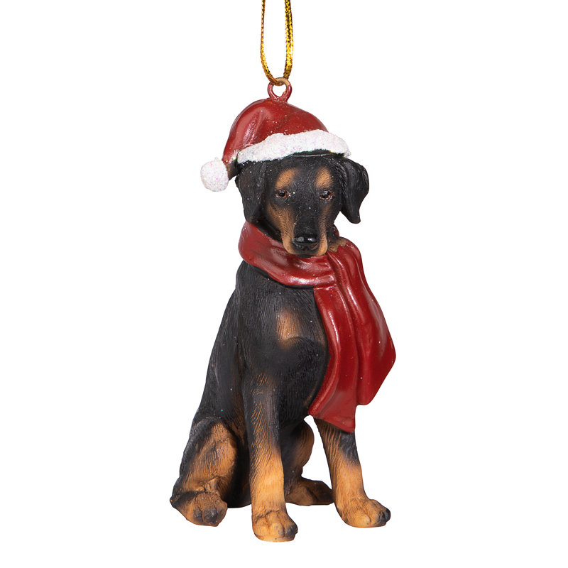 Festive Doberman Pinscher Holiday Resin Ornament with Santa Hat