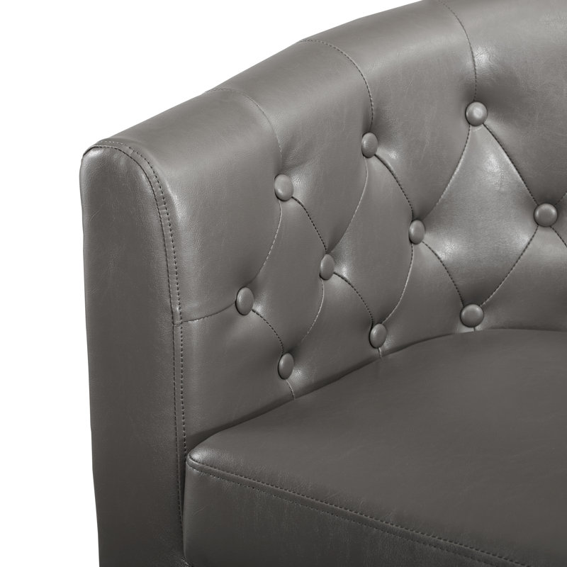 Cecelie Upholstered Barrel Chair, Tufted Faux Leather Barrel Chair, Stylish Upholstered Accent Chair for Living Room