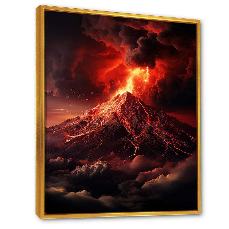 «Volcano Volcanic Explosion VI», reproduction sur toile, Cadre flottant doré, H 32 po x l 24 po x P 1 po