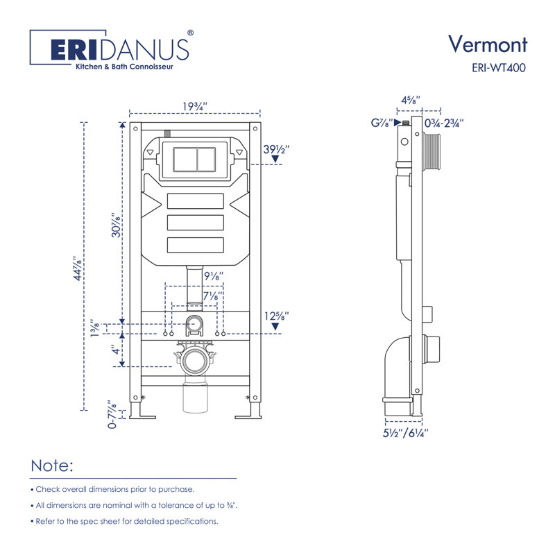 Naples 0.8/1.6 GPF Round Wall Hung Toilet and In-wall Mounting Frame With Gravity Flush and Soft Close Seat