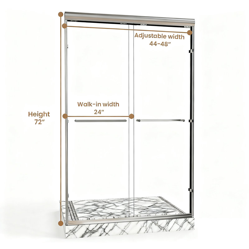 44" - 48" W x 72" H Double Sliding Semi-Frameless Shower Door, Chrome
