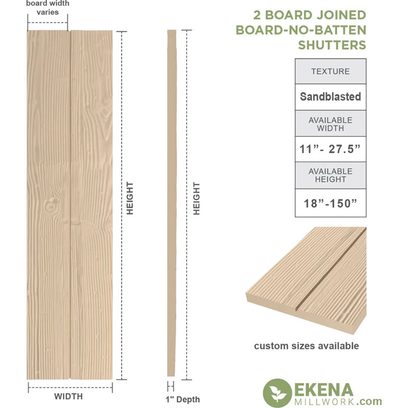 Volets rustiques en bois à deux planches jointes avec lattes et sans lattes (par paire), H 66 po x l 11 po x P 1 po, 11"