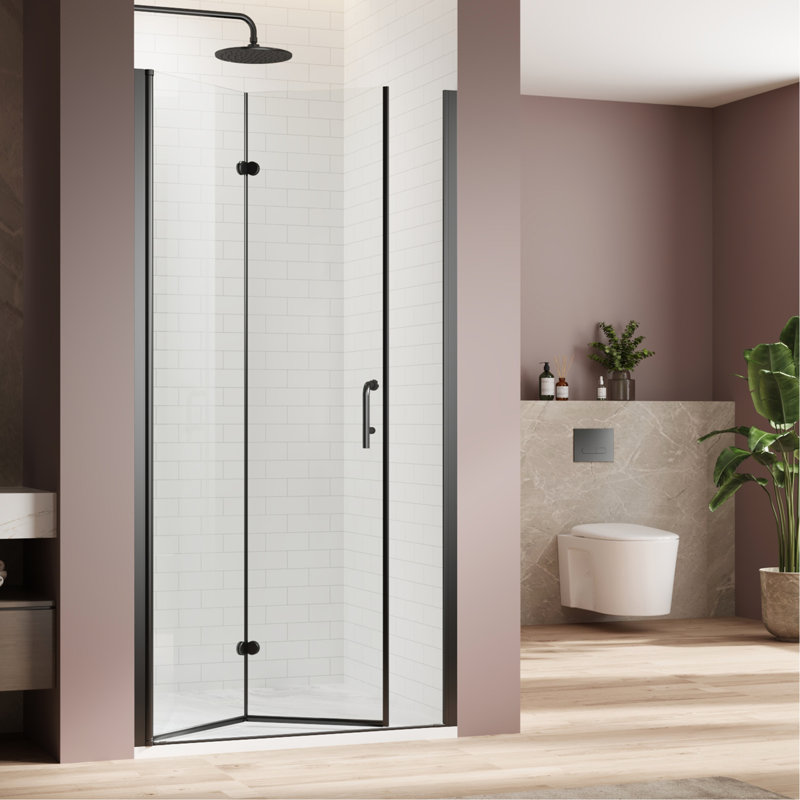 30 po Porte de douche - joint de salle de bain noir en verre trempé transparent