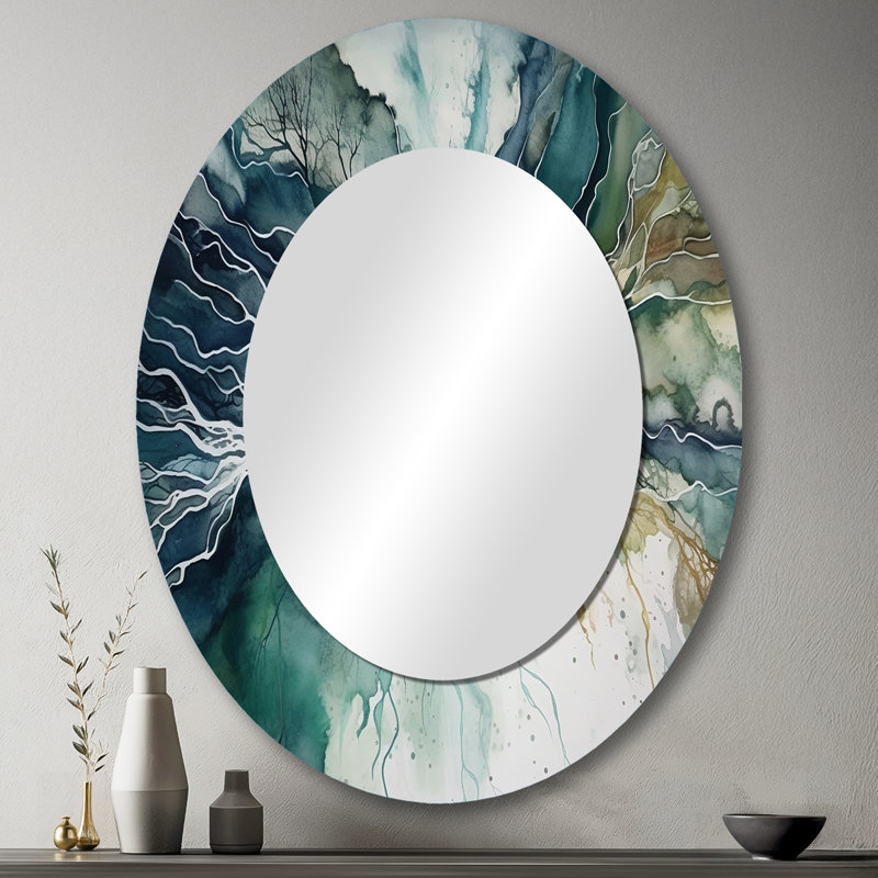 Miroir mural ovale vert sur bleu Dreamscape II - métal, 43 po x 33 po