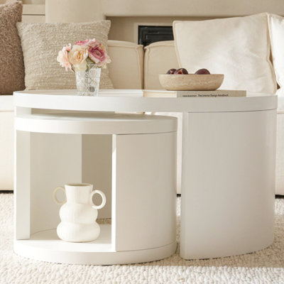 Ensemble de tables basses rondes gigognes de 2,31,5 po et de petites tables basses de 18 po avec plateau en bois, tables d'appoint peu encombrantes pour le salon, la chambre à coucher, le bureau et l'ensemble de tables centrales minimalistes (blanc)