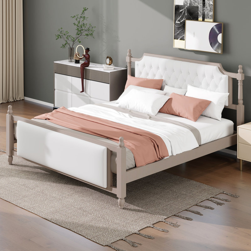 Cadre de lit rembourré avec tête et pied de lit en velours, cadre de lit en bois avec support en lattes de bois, Taupe