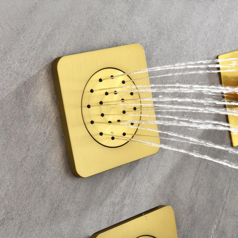 Wall Mounted Waterfall Shower System with Bodysprays, Gold