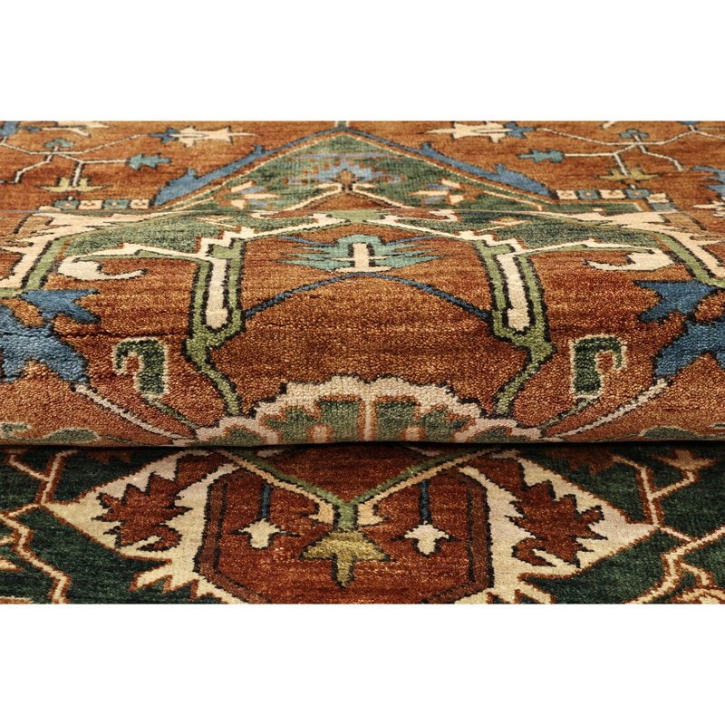 High-Quality Hand-Knotted Rust Area Rug, Rectangle 9' x 12'