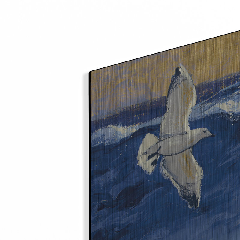 Highland Dunes «Seagulls with Gold Sky 2» par Shirley Novak, art mural en métal, H 12 po x l 12 po