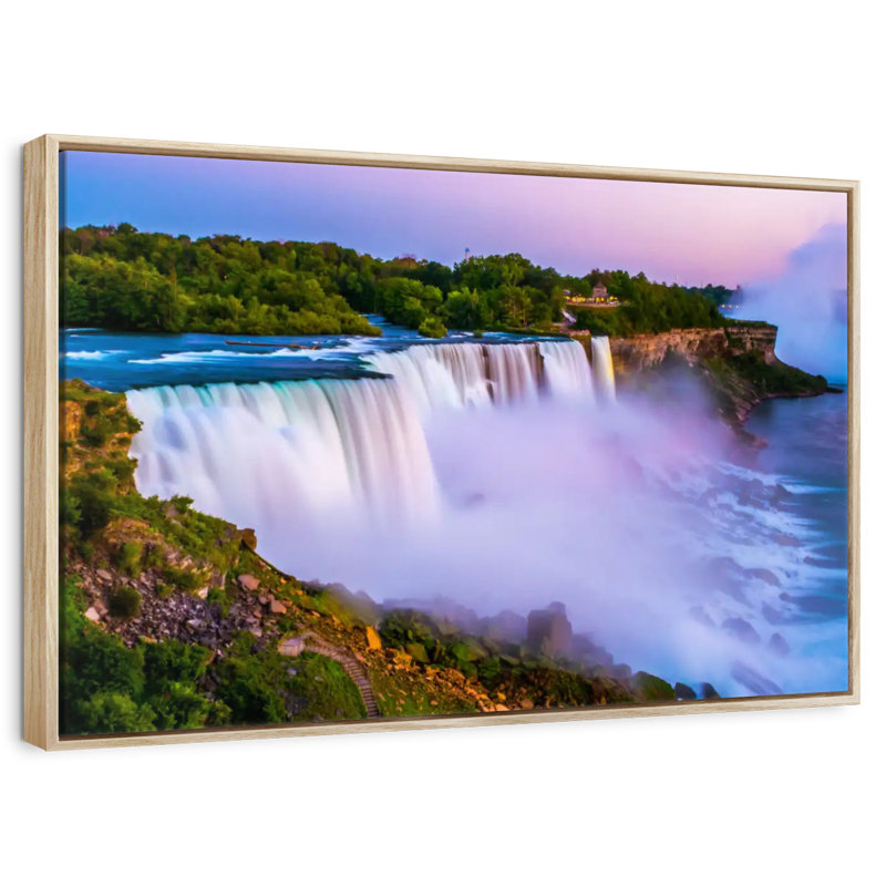 Soirée aux chutes du Niagara, Cadre flottant en bois naturel, 46 po x 31 po