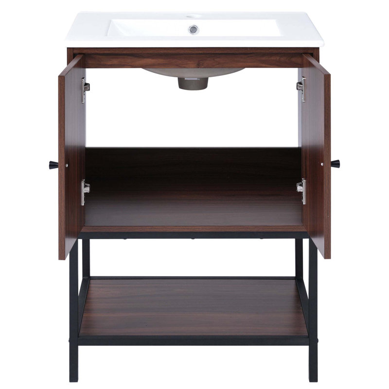 Armoire de salle de bain avec 2 portes à fermeture douce et tablette ouverte