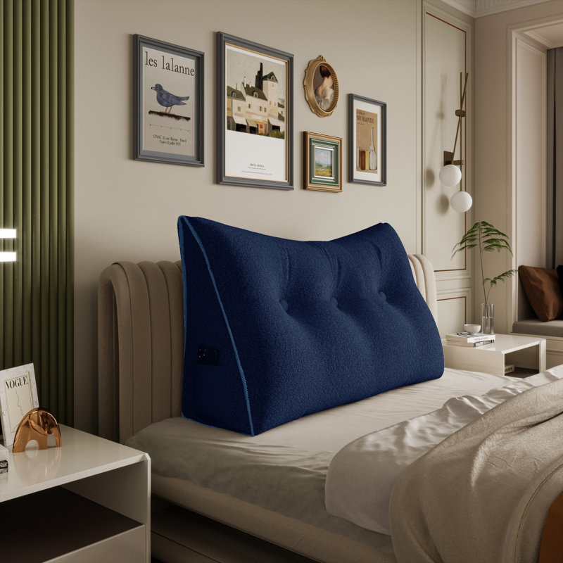 Triangular Backrest Cushion, 50cm H x 200cm W, Solid Colour, Navy