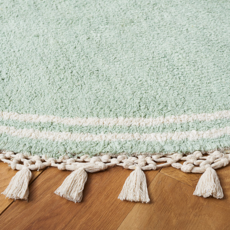 Tapis bleu sarcelle / ivoire en coton tissé à plat Lajoie, Rond 5 pi