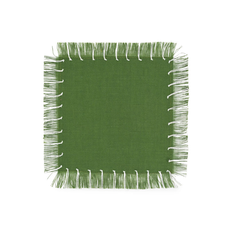 Hand Knotted Fringe Cocktail Napkin, New Olive