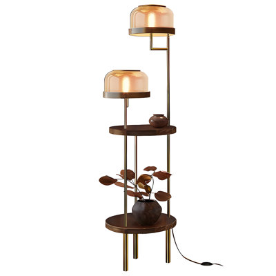 Lampe sur pied vintage 64,96 "avec tablettes de rangement, éclairage ambiant tout-en-un pour le salon, le côté canapé et la chambre à coucher