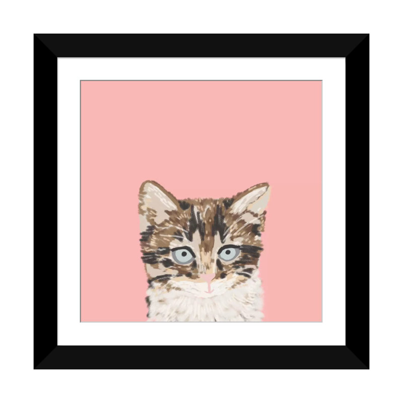 Chat, impression sur toile tendue, H 16 po x l 16 po x P 1 po, Papier d'art encadré noir, Blanc