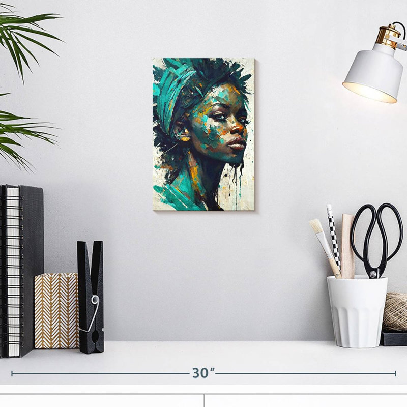 Leisha, fille africaine en turquoise, H 12 po x l 8 po