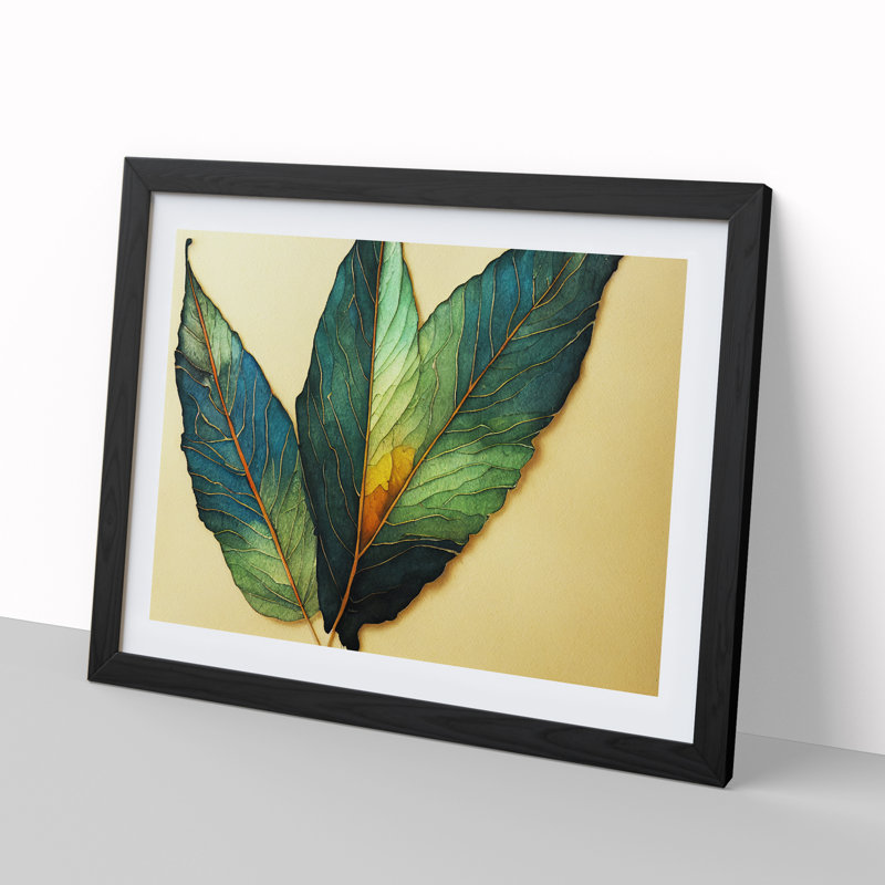 XH1022-7162X Pretty Leaf - Single Picture Frame Print, 46cm H x 64cm W x 2cm D, Black Framed
