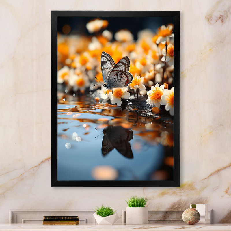 " Orange Butterfly Floating Wonder ", Black Picture Framed, 44" H x 34" W x 1.5" D