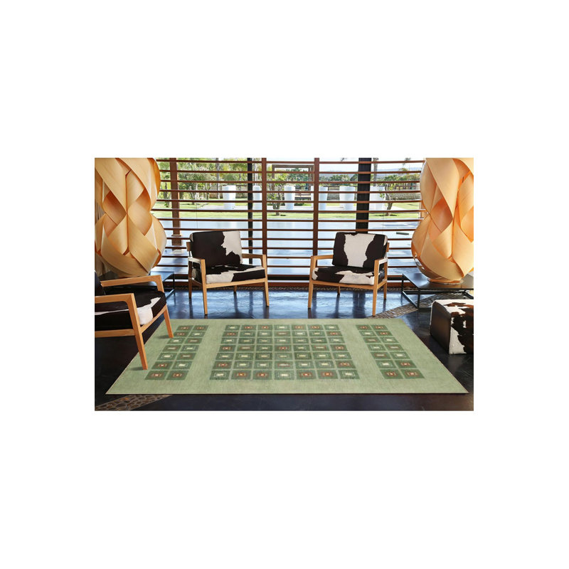 Green Checkered Patterned Decorative Rug, Runner 3'3" x 9'10" Rug Pad Included