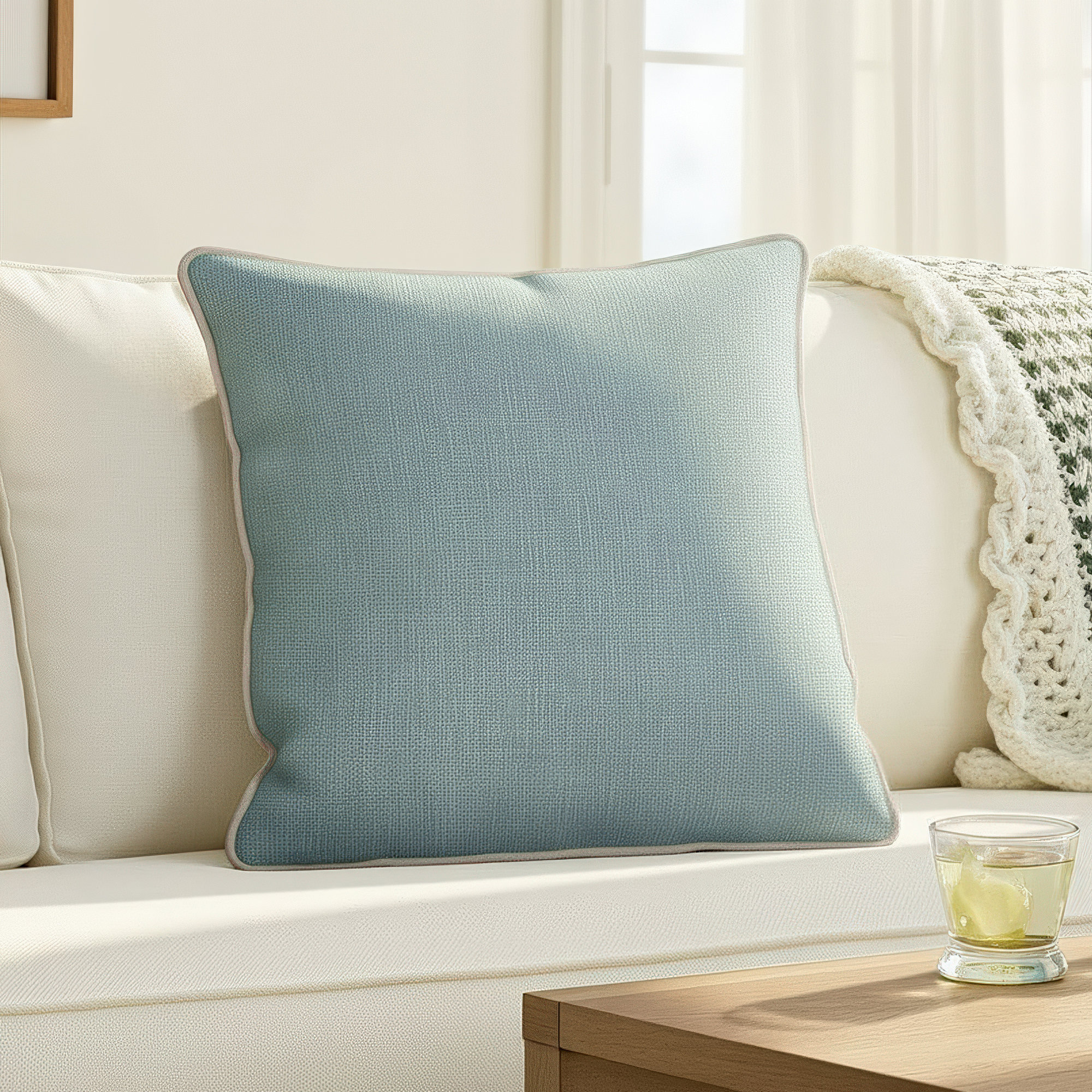 Fiora Cotton Throw Pillow, Cove Blue