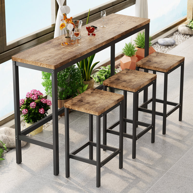 Francestown Long Dining Table Set With 3 Stools Pub Kitchen Set Side Table With Footrest,dining room set,dining table set